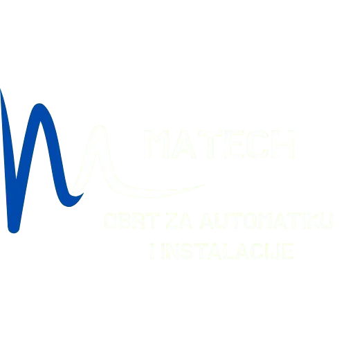 Matech logo - plava stilizirana M sa zakrivljenim linijama
